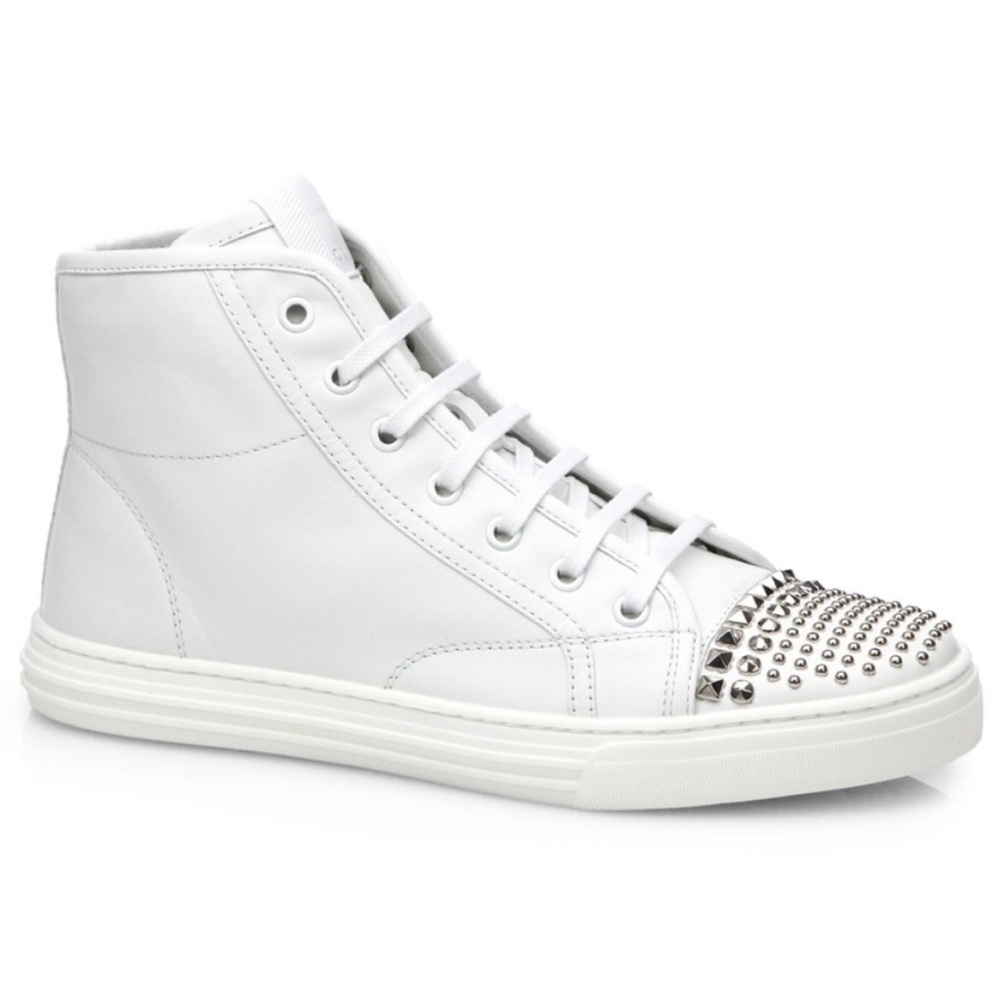 Gucci White Silver Studded High-Top Sneakers